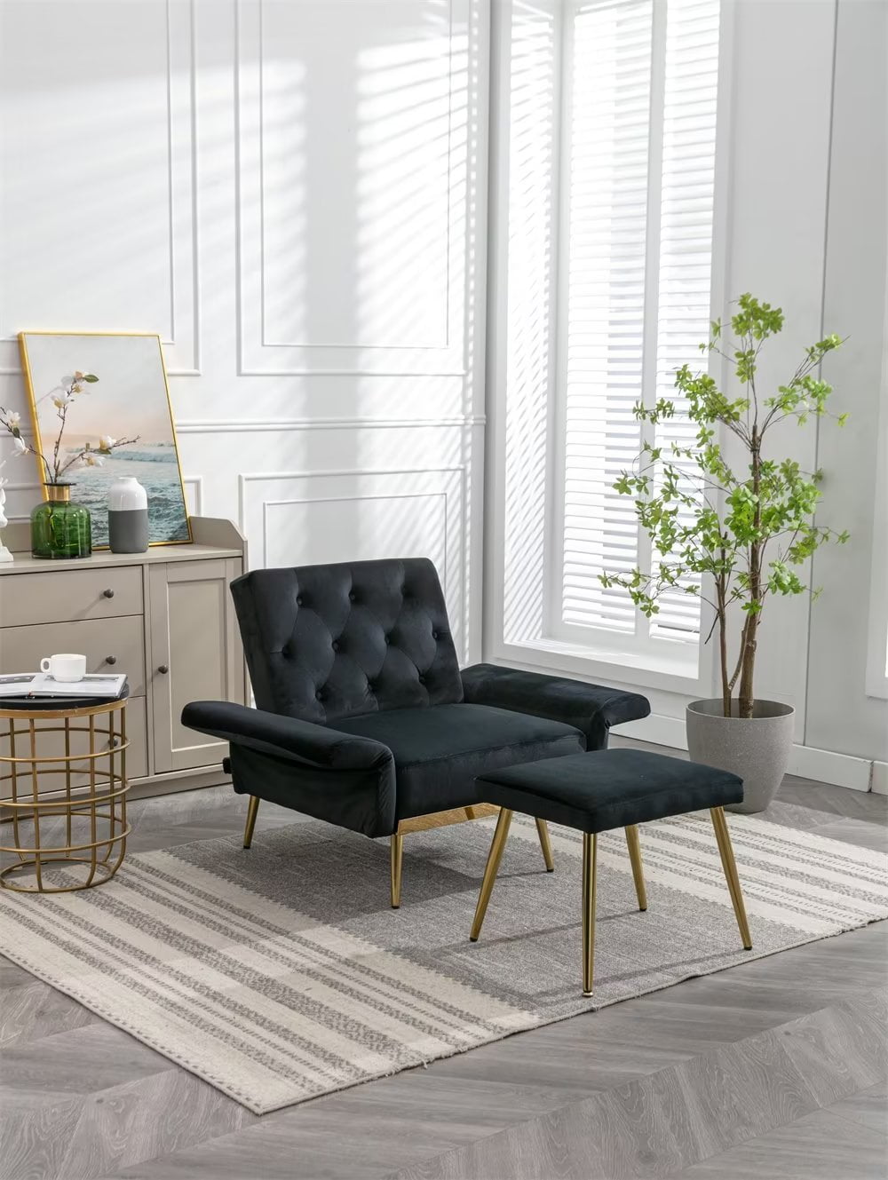 Accent Chair with Ottoman, Velvet Living Room Chair with Adjustable