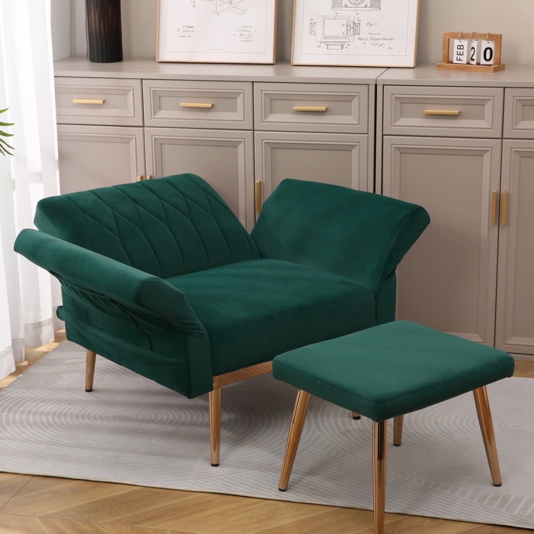 Accent Chair with Ottoman, Velvet Living Room Chair with Adjustable