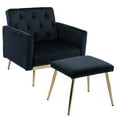 thumbnail image 1 of Accent Chair with Ottoman, Velvet Upholstered Armchair with Adjustable Armrests and Backrest, Button Tufted Lounge Chair, Single Recliner Armchair for Living Room Bedroom Office, Black, 1 of 7
