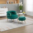 thumbnail image 1 of Velvet Accent Chair with Ottoman, Modern Upholstered Lounge Chair with Footrest and Metal Legs, Comfy Tufted Single Leisure Chairs with Curved Back for Living Room, Bedroom, Office, Green, 1 of 8