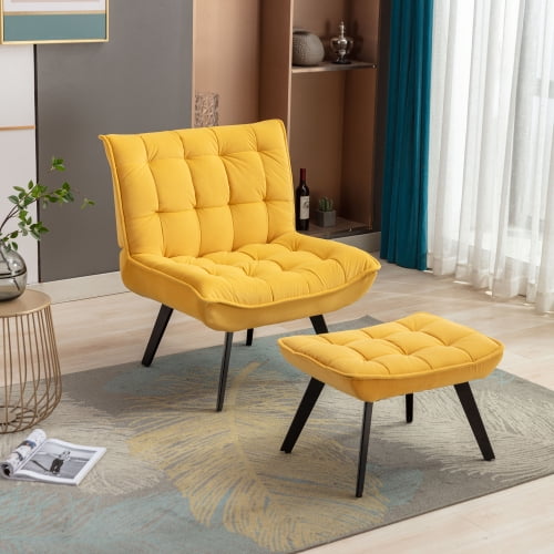 Accent Chair with Ottoman,Velvet Upholstered Reading Chair with Padded