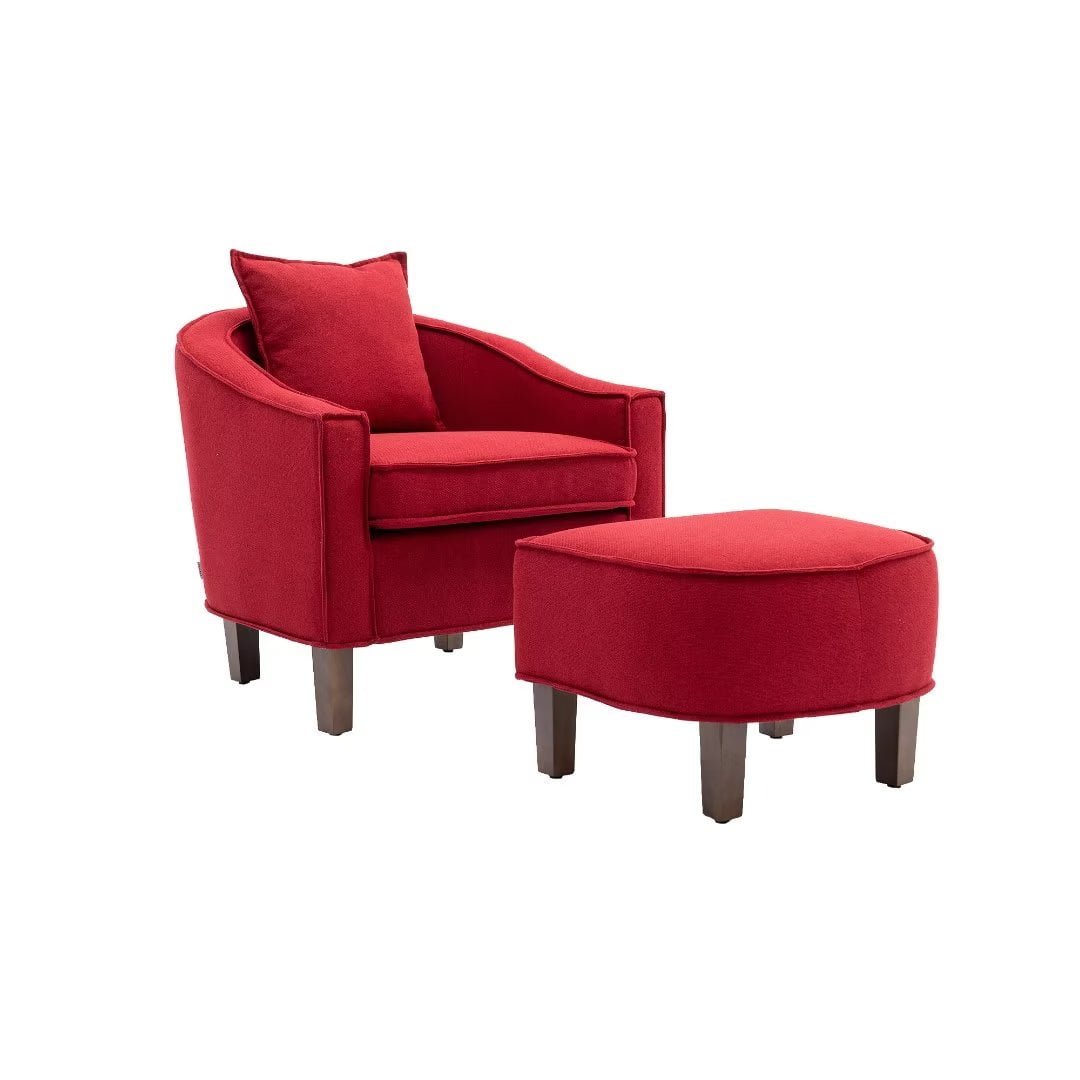 Accent Chair with Ottoman, Velvet Upholstered Single Sofa Side Chair