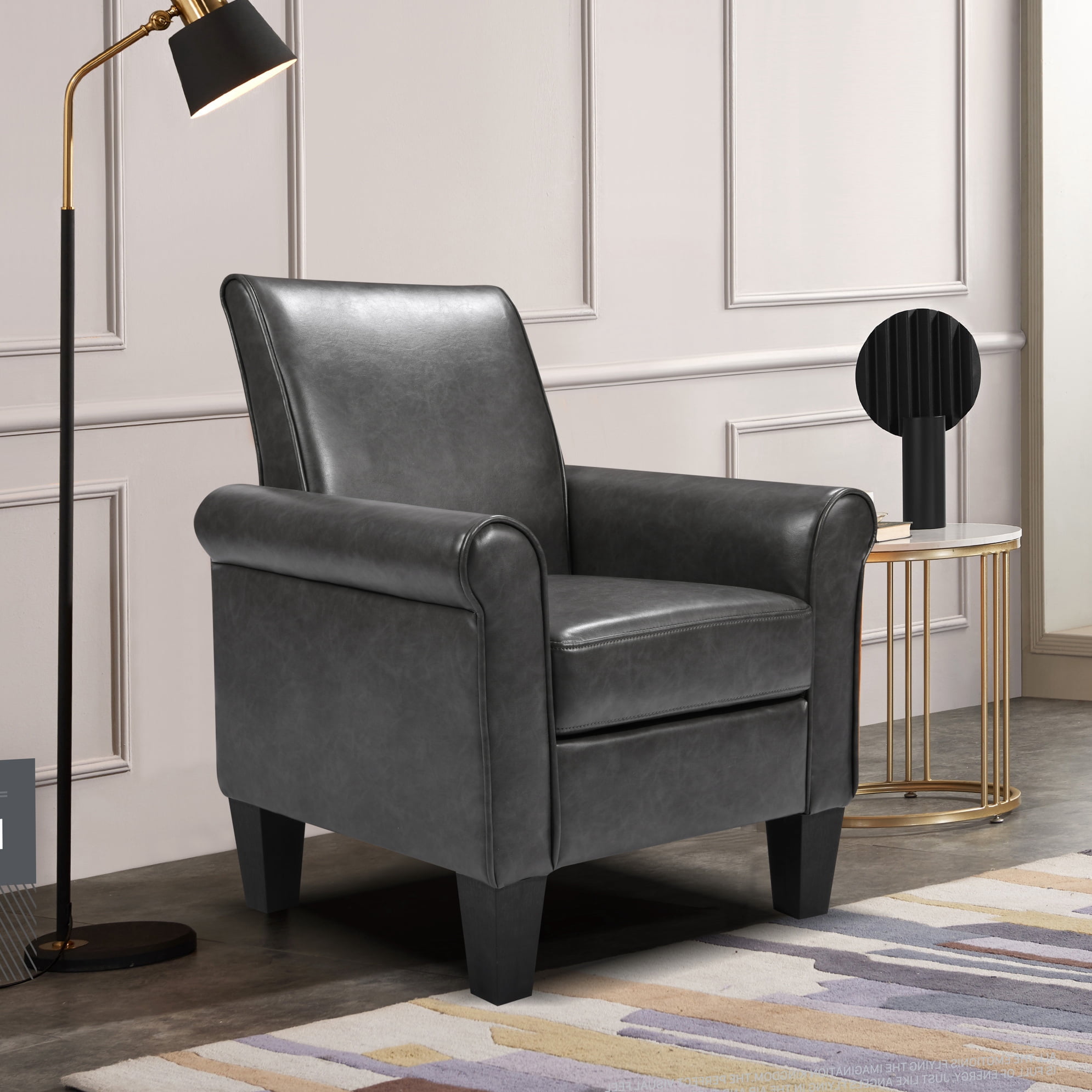 Accent Chair PU Leather, Modern Armchair with Ergonomic Backrest and ...