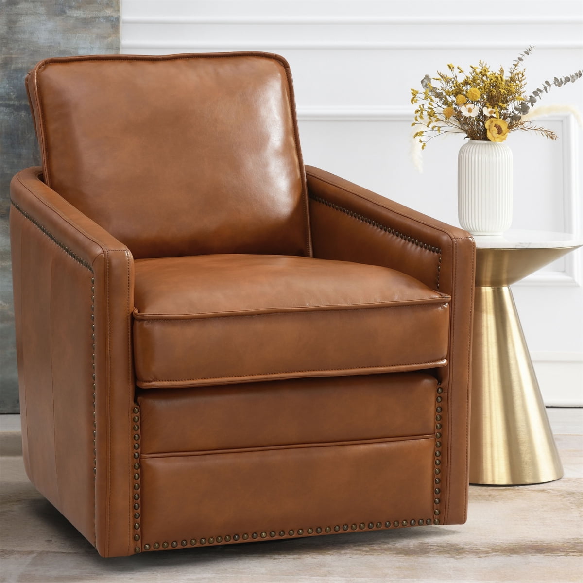 Accent Chair with Removable Cushion and Back Cover Leather Swivel Accent Chair Living Room Chairs Arm Chair Swivel Chair with Loose Seat with Back