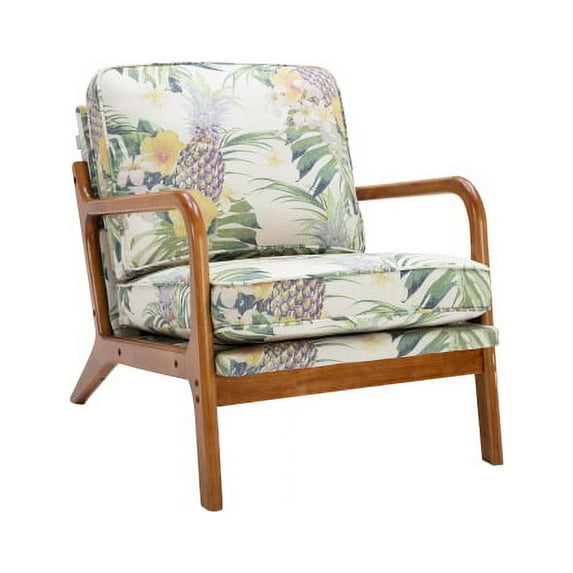 Accent Chair, Retro Upholstered Leisure Armchair with Removable Cushion & Sturdy Wooden Frame & Thickened Pad, Modern Lounge Single Sofa Chair for Living Room Bedroom, Pineapple