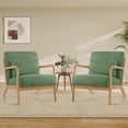 thumbnail image 1 of Accent Chair Set of 2 with Pillow Upholstered Mid-Century Chair Living Room Chair for Small Space Solid Wood Frame Reading Chair with Soft Thick Cushion Armchair for Bedroom Balcony Green, 1 of 7