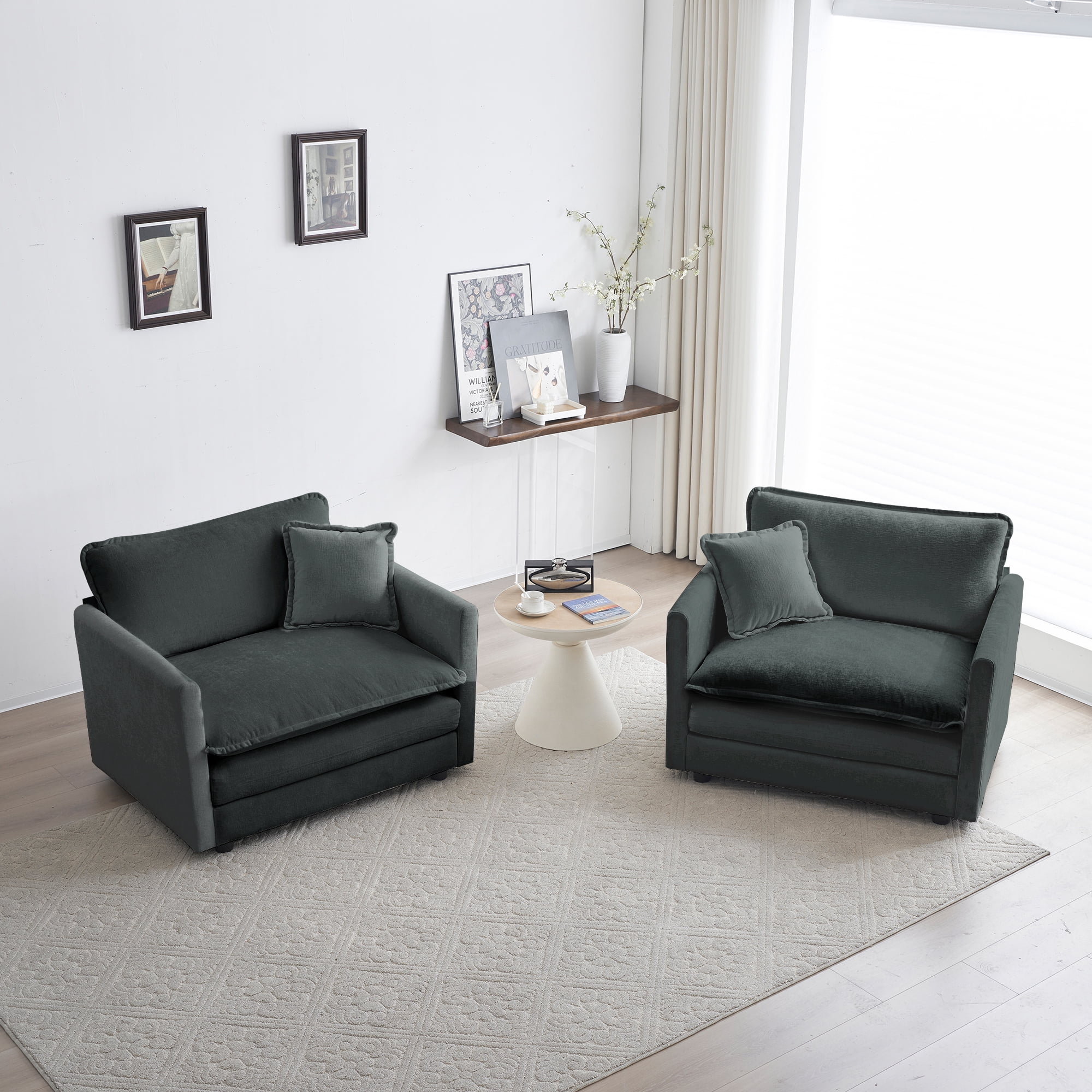 LukeAlon Mid Century Chenille Accent Chairs, Set Of 2 – Ultra Soft Upholstered Armchairs With Metal Legs, Beige, For Living Room & Bedroom