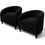 Accent Chair Set of 2 Living Room Chairs Barrel Boucle Chairs Comfy Armchairs for Bedroom Reading Room Reception ChairsBlack