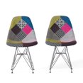 thumbnail image 1 of Accent Chair Set of 2, Multicolor Pink Patchwork w Eiffel Metal Base, 1 of 3