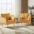 thumbnail image 1 of Accent Chair Set of 2 Tufted Cushion Padded Contemporary Classic Velvet Armchair Home Living Room Mustard, 1 of 8