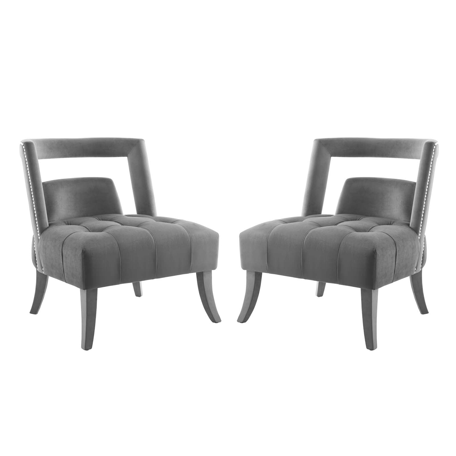 Accent Chair, Set of 2, Velvet, Grey Gray, Modern Contemporary Urban