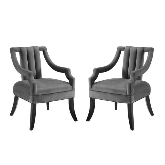 Accent Chair, Set of 2, Velvet, Grey Gray, Modern Contemporary Urban Design, Living Lounge Room Hotel Lobby Hospitality