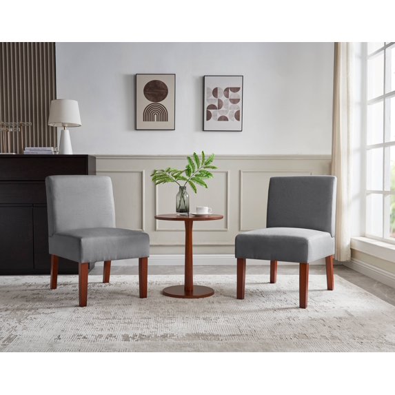 Accent Chair Set of 2 with Wood Table,Corner Side Chair,Decorative Sitting Chair Table Set,Grey