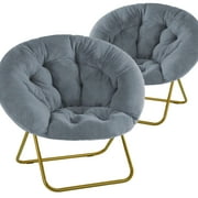 Accent Chair Sets, Folding Living room Saucer Chair with Faux Fur Padded for Lounge Reading, Metal X-Large, Gray, 2 PCS