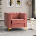thumbnail image 1 of Accent Chair, Signle Sofa Chair with Gold Metal Legs, Upholstered Armchair with Vertical Tufted Back, Mid-Century Comfy Club Chair, Leisure Reading Chair for Living Room Bedroom Office, Pink, 1 of 7