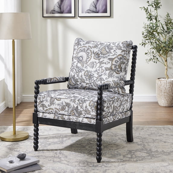 Accent Chair for Small Spaces, Upholstered Spool Armchair with Turned ...