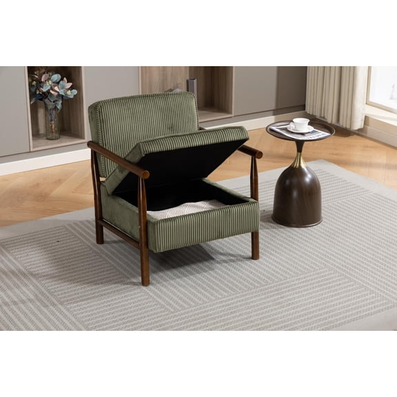Accent Chair, Storage Chair, Modern Chair with Antique Green Corduroy Upholstery Solid Wood Frame Waist Cushion Includes Hidden Storage Seat for Living Room, Antique Green