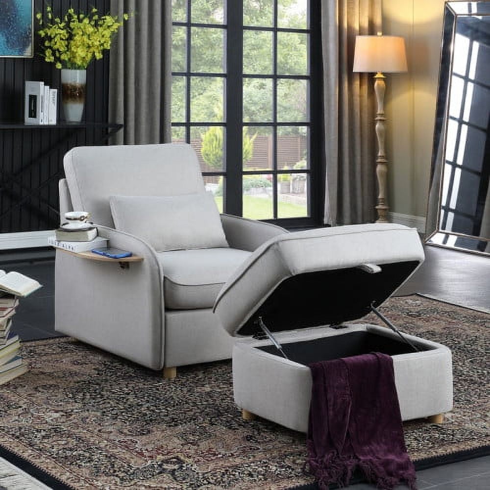 Accent Chair with Storage Ottoman,Living Room Chair with Folding Side Armchair
