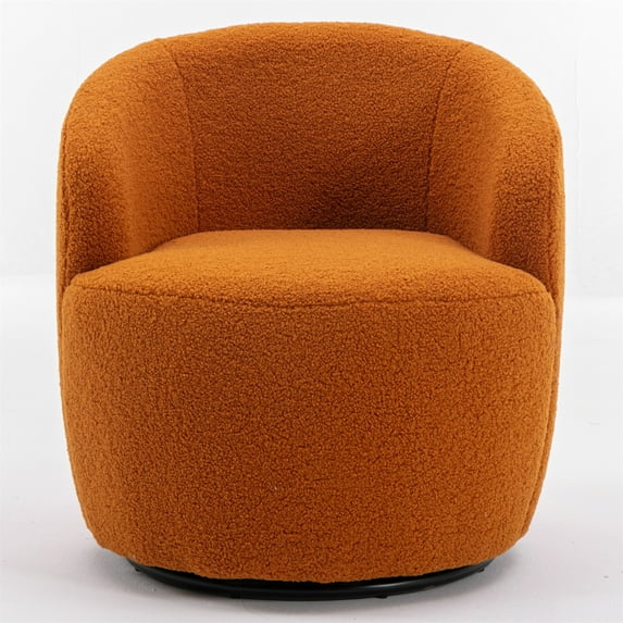 Accent Chair, Swivel Accent Chair, Living Room Chairs, Teddy Fabric Armchair, Upholstered Barrel Chair With Black Powder Coating Metal for Living Room Bed Room Apartment, Caramel