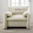 thumbnail image 1 of Accent Chair with Thickened Armrests, Modern Chenille Armchair with Solid Color Design and Wood Legs, Sofa Chair for Living Room Reading Room Bedroom,Cream, 1 of 8