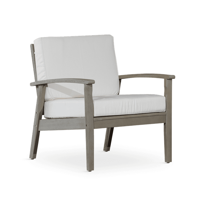 Accent Chair, Upholstered Armchair Deep Seat Eucalyptus Chair, Eucalyptus Wood Frame Reading Chair for Indoor Outdoor Patio Lawn & Garden, Driftwood Gray Finish+Cream Cushions
