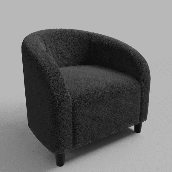 Accent Chair, Upholstered Boucle Barrel Chair with Soft Cushion & U-Shaped Backrest for Living Room, Bedroom, Office Reception Black