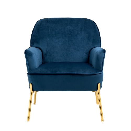 Accent Chair, Velvet Accent Upholstered Chair with Golden Legs and Curved High Back, Modern Reception Arm Chair with Arms and Padded Cushion Living Room Chair for Bedroom Reading Room, Blue