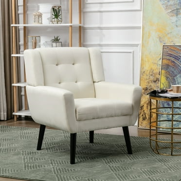 Accent Chair, Velvet Armchair with Tufted Backrest and Armrest, Modern Upholstered Single Sofa Chair with Black Legs Comfy Reading Chair for Indoor Home Living Room Bedroom, Beige