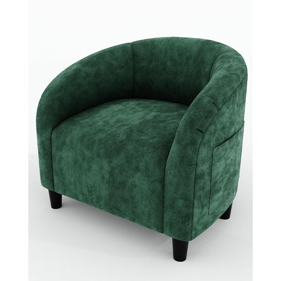 Accent Chair Velvet Club Chair Comfy Armrest Upholstered Barrel Chair with Soft Padded Seat for Living Room Bedroom Study Waiting Room(Retro Green)