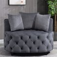 thumbnail image 1 of Accent Chair, Velvet Living Room Chairs with Pillows, Barrel Chairs with Wooden Legs, Classical Sofa Chair, Comfy Chair for Living Room Bed Room Library, Gray, 1 of 9