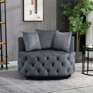 Sofeim 42.2W Swivel Accent Barrel Chair and Half with Chenille Upholstered  Half Crescent Moon Storage Bench Large Ottoman,Suitable For Living Room