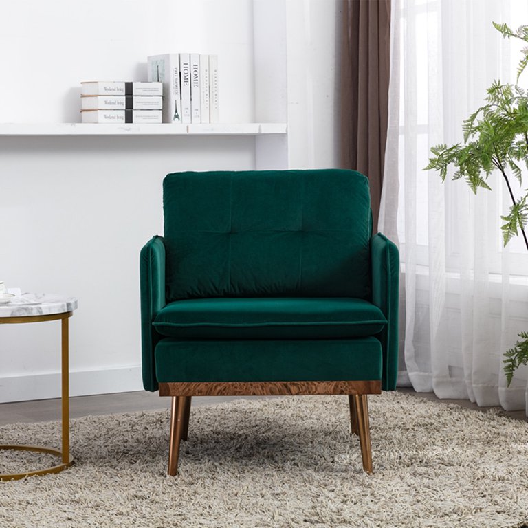 Modern Accent Chair With Golden Metal Legs, High Back Upholstered