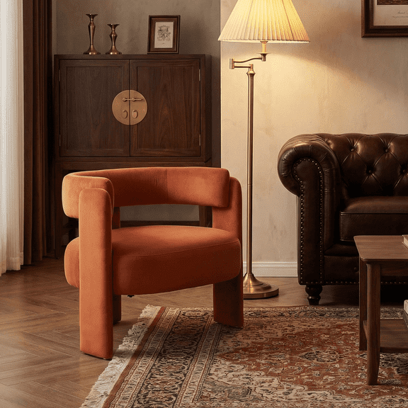 Accent Chair, Velvet Upholstered Single Sofa Chair with Wooden Legs, Mid-Century Modern Armchair for Living Room Bedroom Office Reading,Green