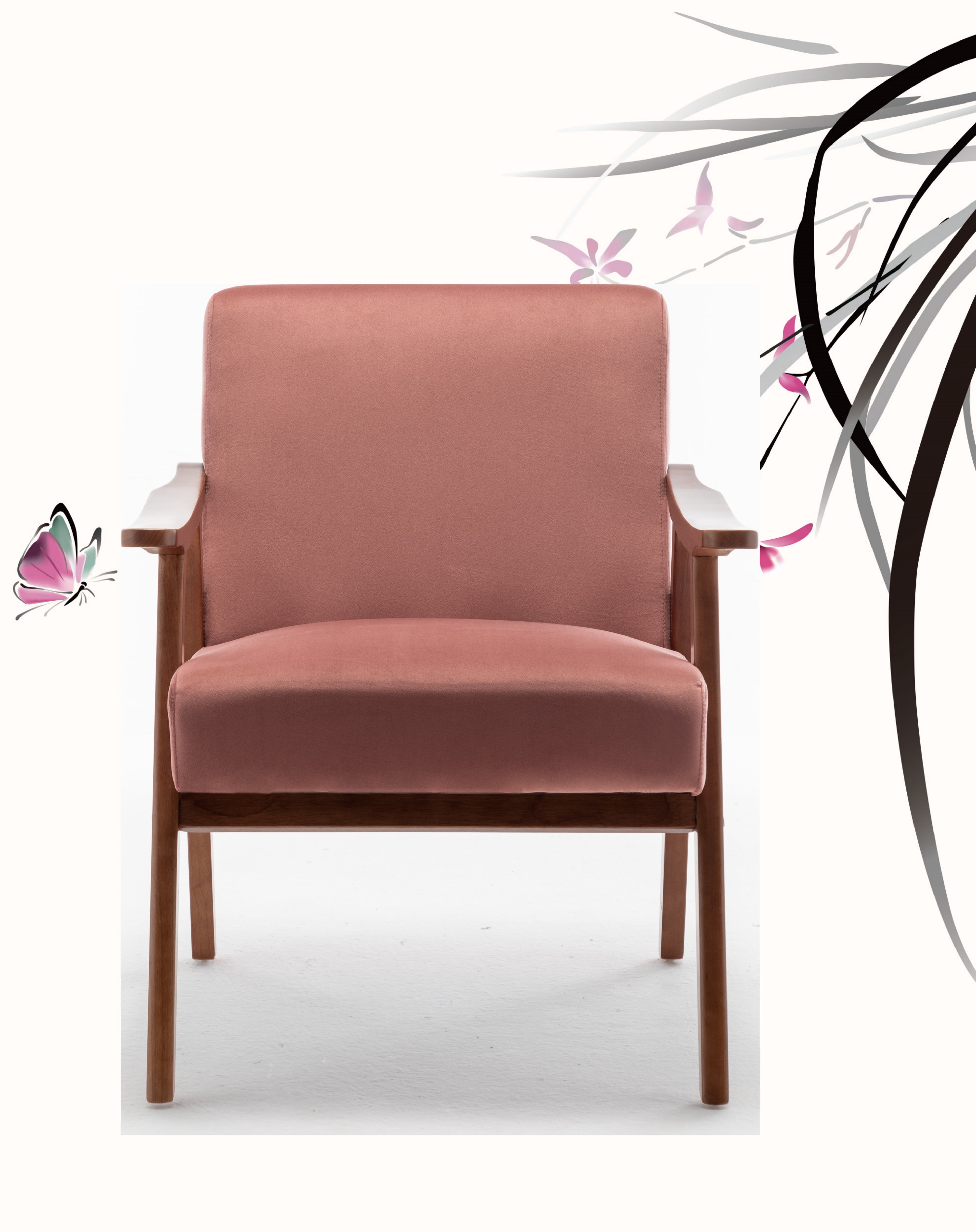 Accent Chairs Accent Chair with Velvet Upholstery and Solid Wood Frame ...