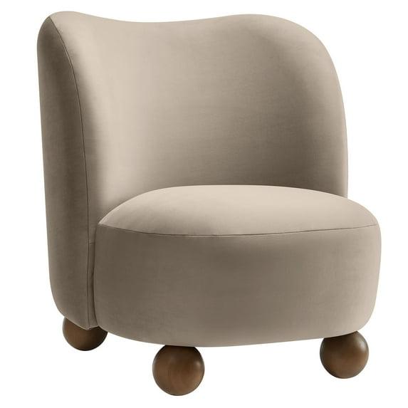 Accent Chair, Walnut Brown, Velvet, Living Room Lounge Cafe Lobby Hospitality Restaurant, Modern Contemporary, HB37369