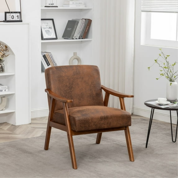 Accent Chair With Microfiber Upholstery, Solid Wood Frame Mid-Century Modern Living Room Chair for Extra Seating