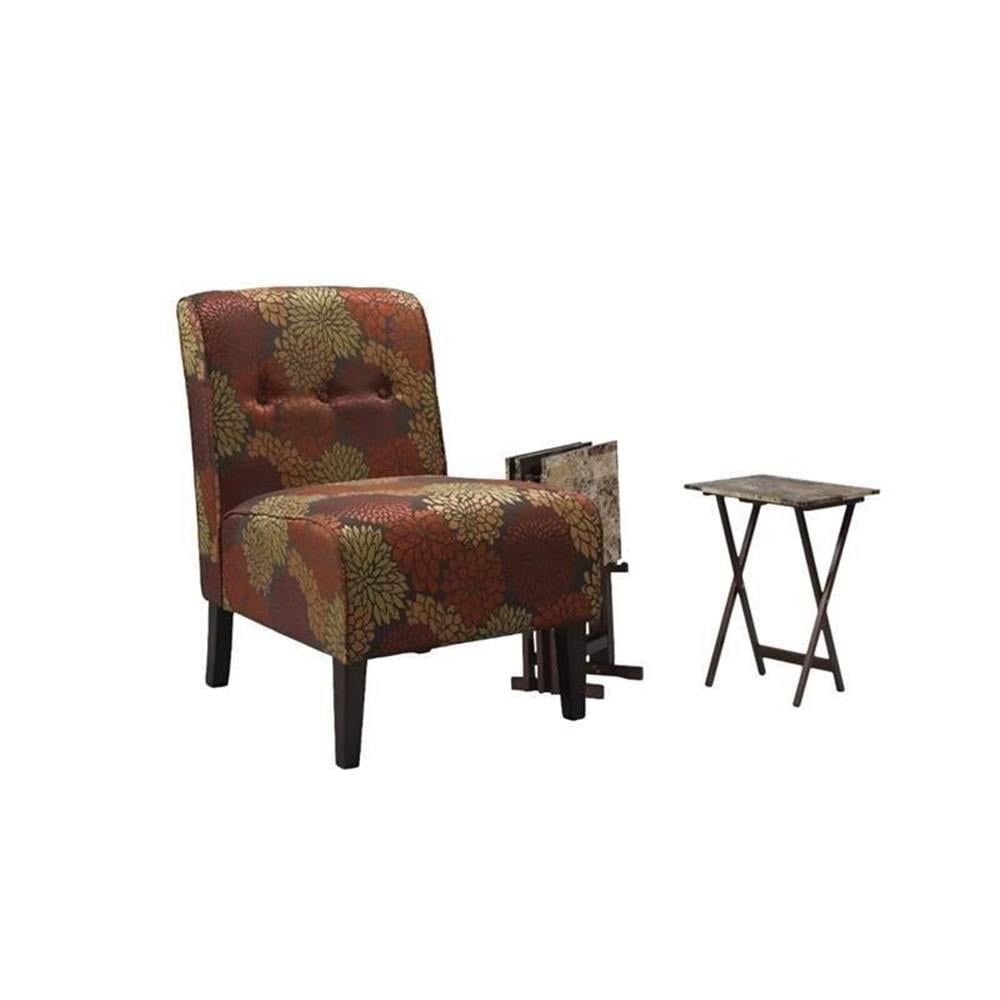 Harvest Red Floral Upholstered Accent Chair with Faux Marble TV Table Set