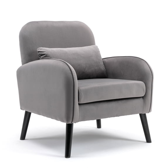 Accent Chair with 4 Non-Slip Foot Pads, Black Painting and Cushion, Solid Wood Modern Tufted Single Reading Sofa Armchair
