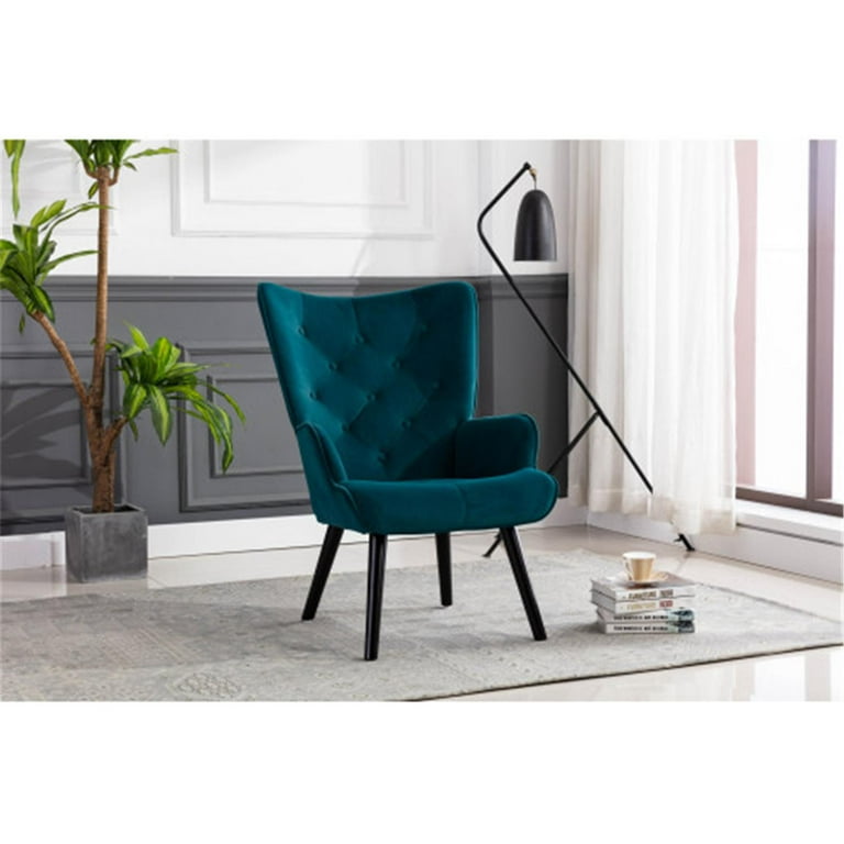 Accent Chair with Button Tufted Living Room Chair with Wood Legs Teal