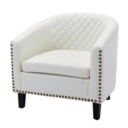 Accent Chair with Faux Leather & Curved Design, White