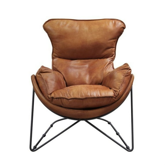 Accent Chair with Leatherette Bucket Seat and Metal Frame, Brown