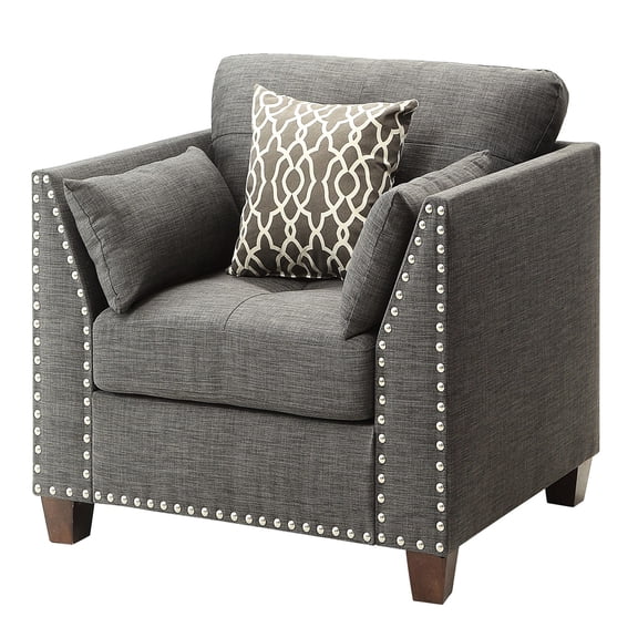 Accent Chair with Light Charcoal Flared Arms | For Any Room in Home | Linen and Eucalyptus Combo | Stylish with 3 Pillows