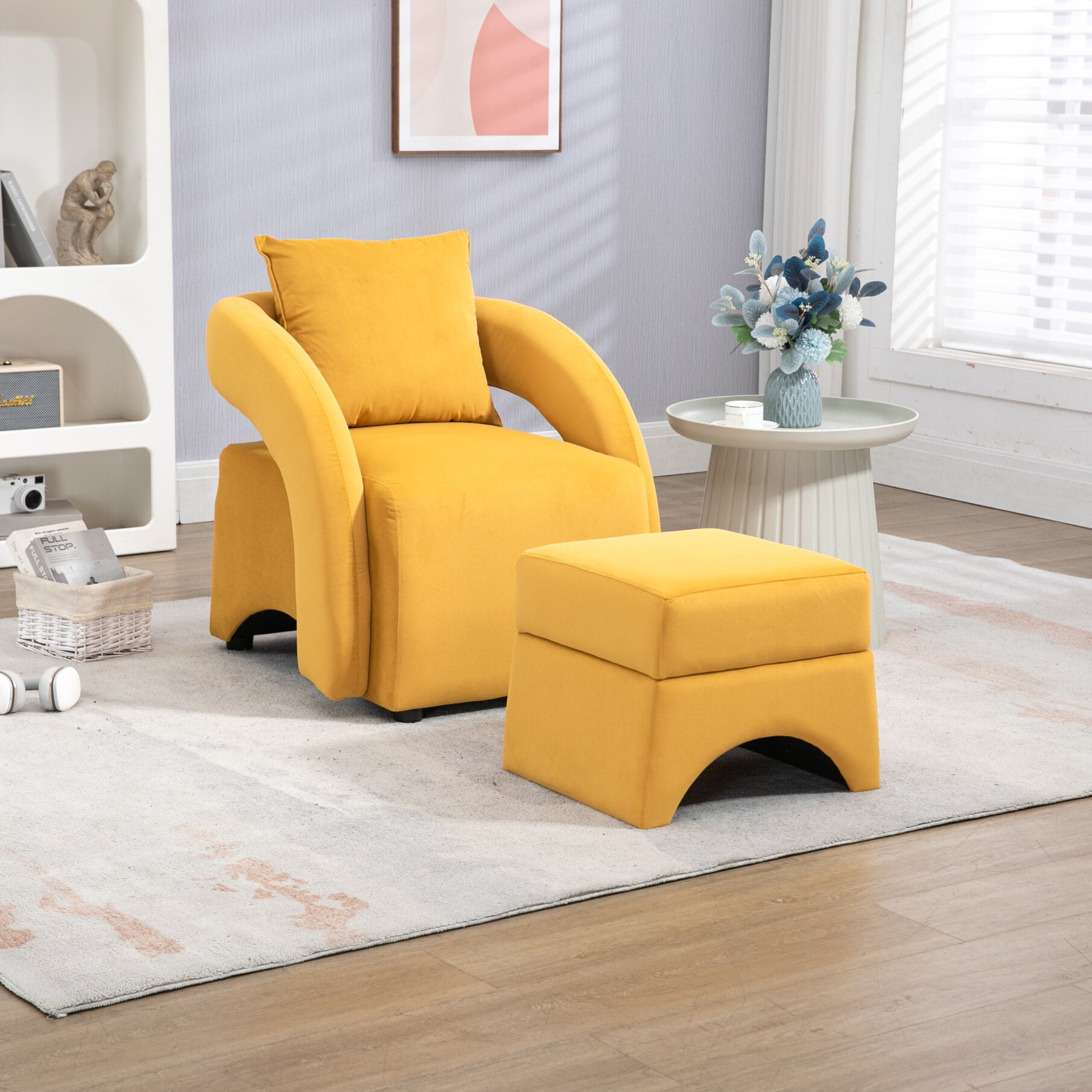 Accent Chair with Ottoman, Mid Century Modern Barrel Chair Upholstered ...