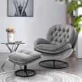 thumbnail image 1 of Accent Chair with Ottoman, Velvet Modern Comfy Chair, Upholstered Leisure Chairs with Black Metal Legs for Bedroom Living Room, Gray, 1 of 10