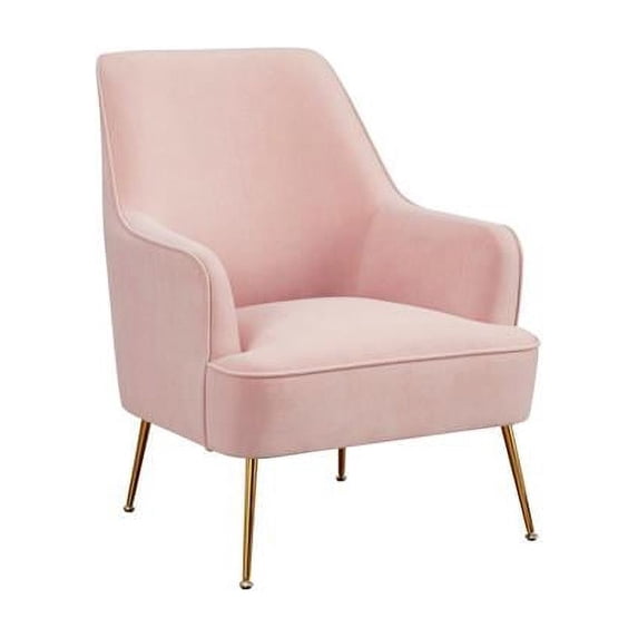 Accent Chair with T Cushioned Seat & Metal Legs, Pink