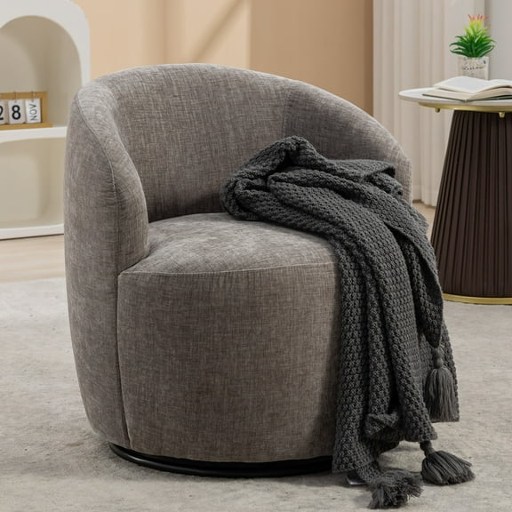 Accent Chairs 037-Chenille Fabric Swivel Accent Armchair Barrel Chair With Black Powder Coating Metal Ring,Gray,Fabric Accent Chairs