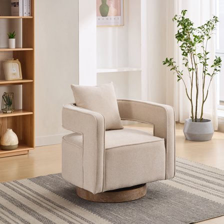 Accent Chairs 29.1"W Swivel Accent Open Back Chair Modern Comfy Sofa Chair With Weathered Base For Nursery Bedroom Living Room Hotel Office, Club Chair Leisure Arm Chair For Lounge (Beige,Linen Blend