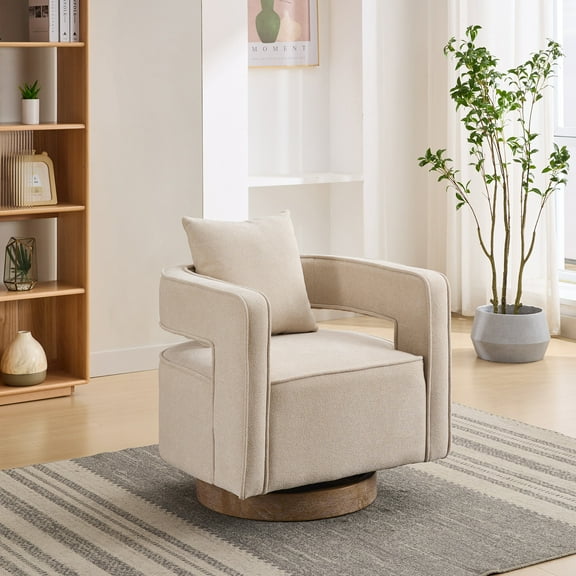 Accent Chairs 29.1"W Swivel Accent Open Back Chair Modern Comfy Sofa Chair With Weathered Base For Nursery Bedroom Living Room Hotel Office, Club Chair Leisure Arm Chair For Lounge (Beige,Linen Blend