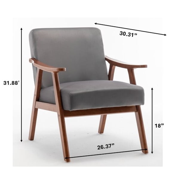 Accent Chairs Accent Chair with Velvet Upholstery and Solid Wood Frame, Classic Mid-Century Modern Living Room Furniture for Extra Seating, Grey,Fabric Accent Chairs