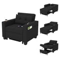 thumbnail image 1 of Accent Chairs Armchairs Arm Lounge Chair into Sofa Bed Faux Leather with USB, Storage Space for Living Room Bedroom, Black, 1 of 9